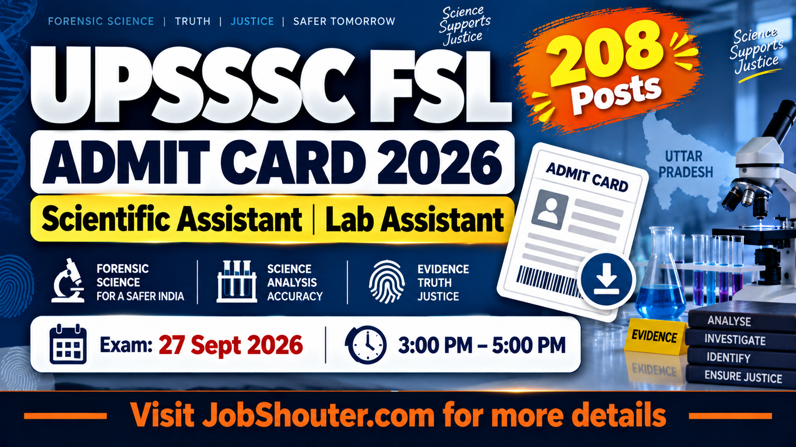 UPSSSC FSL Admit Card 2026 Out - Exam on 27 Sept 3–5 PM