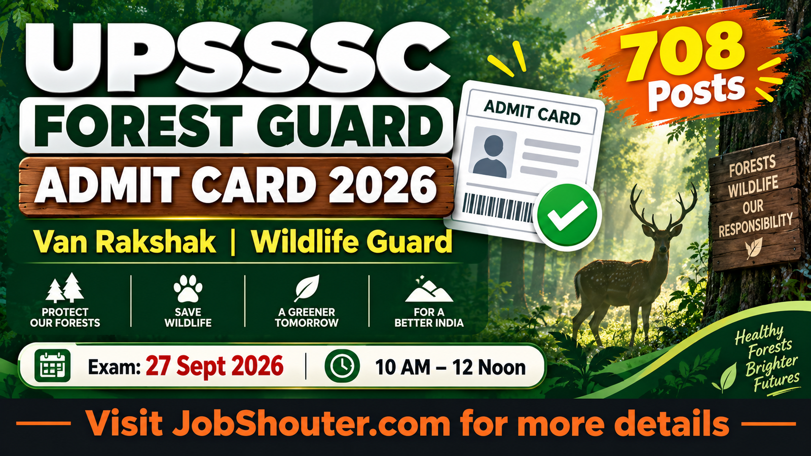 UPSSSC Forest Guard Admit Card 2026 download for Van Rakshak and Wildlife Guard main exam on 27 September