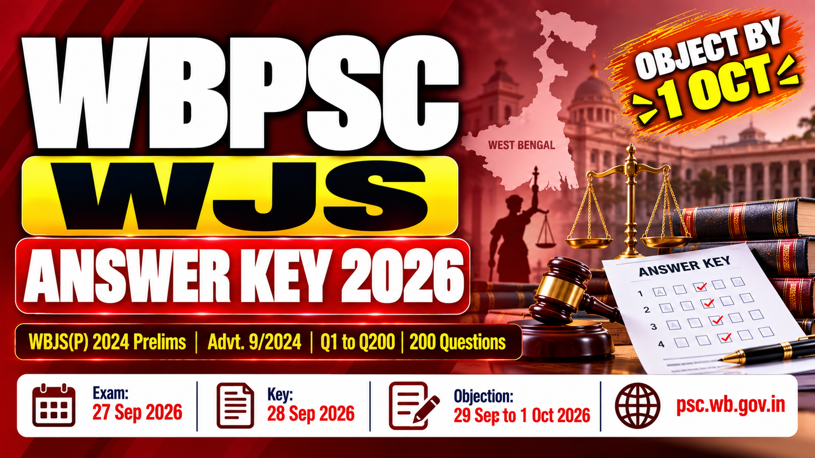 WBPSC WJS Answer Key 2026 - WBJS(P) 2024 Prelims Key - Object by 1 Oct