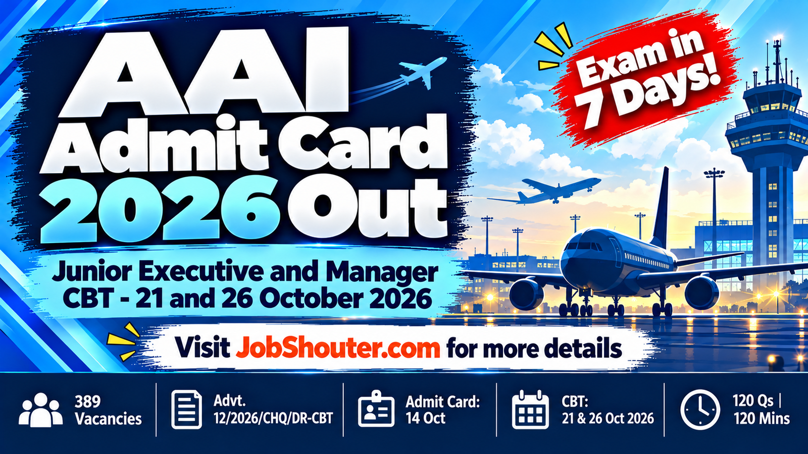 AAI Admit Card 2026 - JE & Manager CBT on 21 & 26 October
