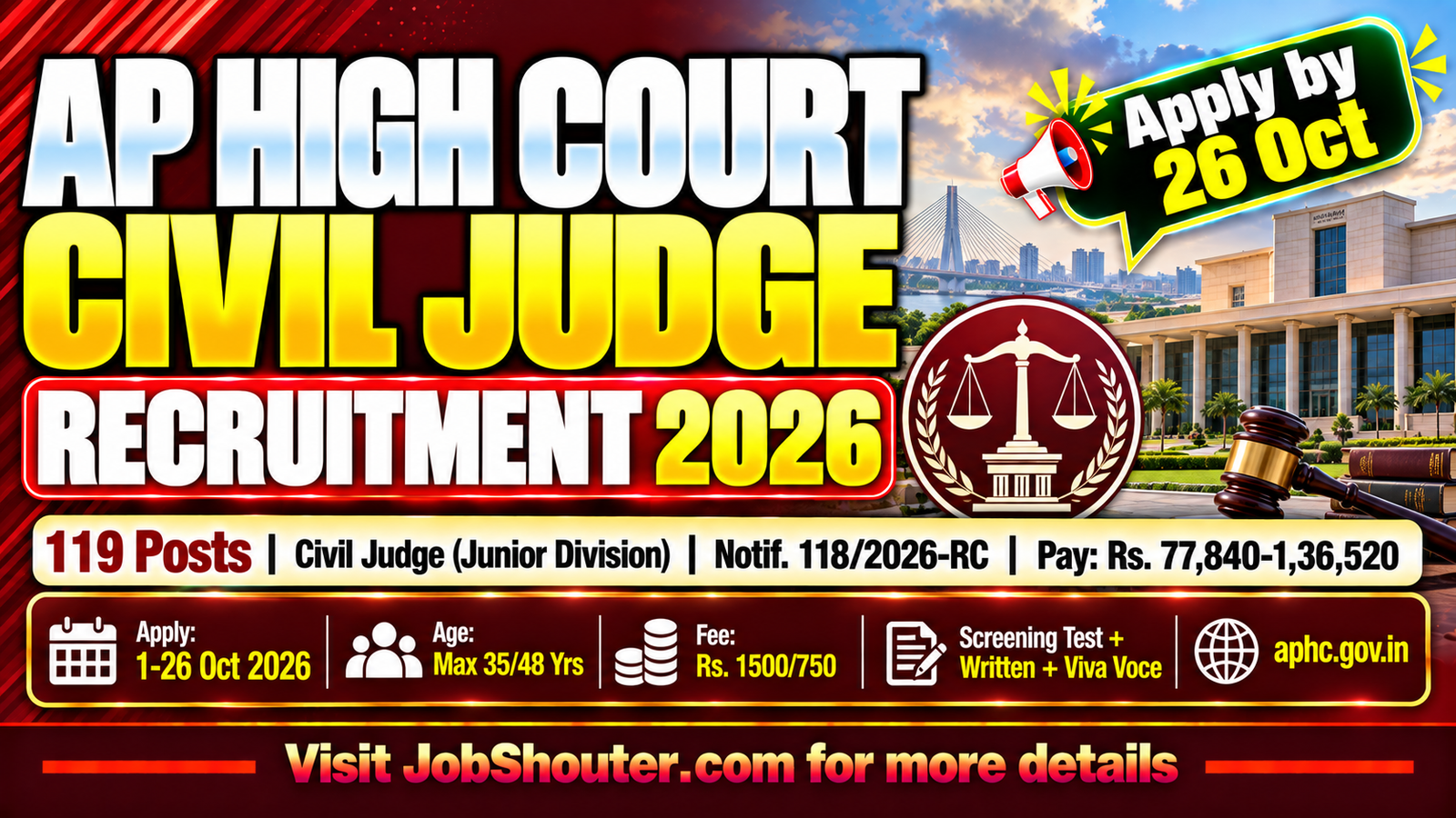 AP High Court Civil Judge Recruitment 2026 - Apply for 119 Posts by 26 Oct