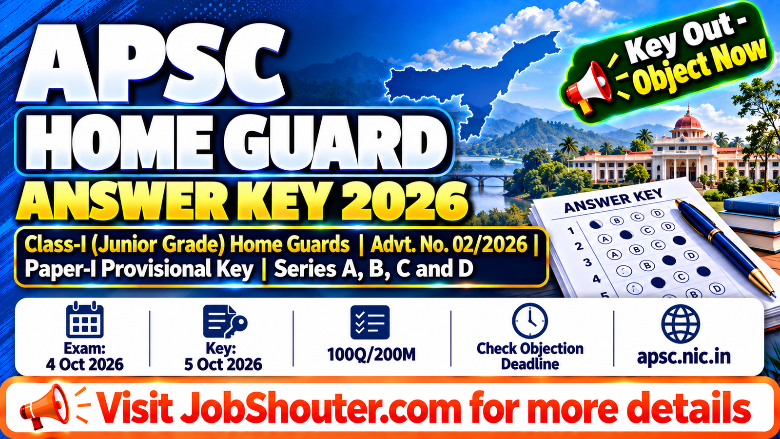 APSC Home Guard Answer Key 2026 - Download Class-I (Junior Grade) Provisional Key