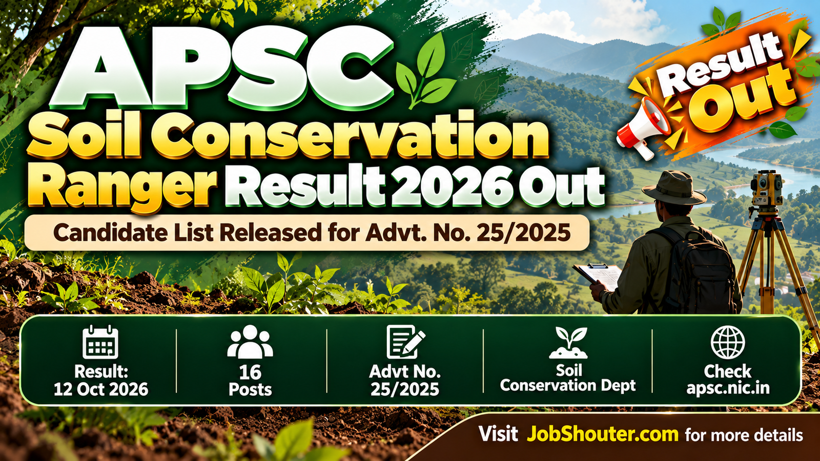 APSC Soil Conservation Ranger Result 2026 declared on 12 October 2026 by Assam Public Service Commission candidate list released for 16 posts under Advertisement No 25 2025 check at apsc nic in