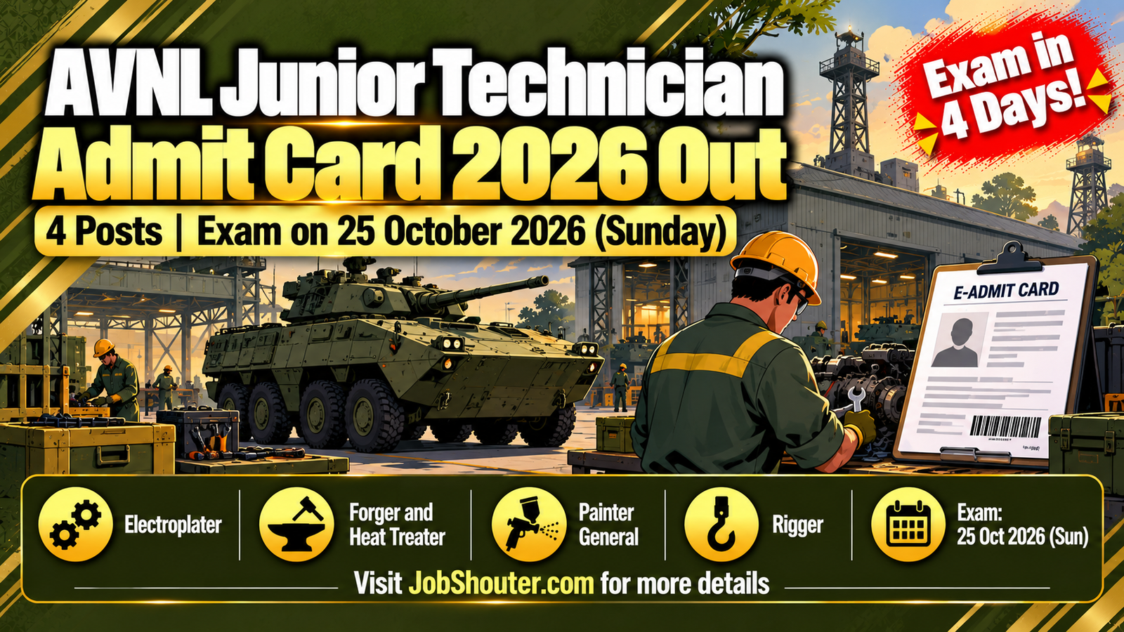 AVNL Junior Technician Admit Card 2026 - Exam 25 Oct - 4 Posts