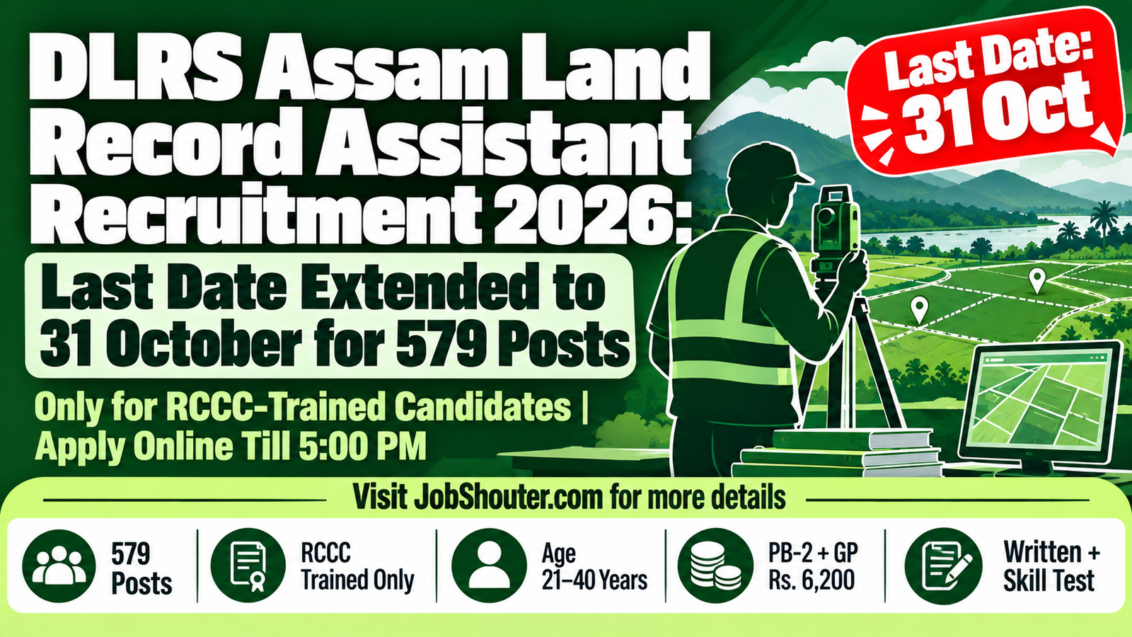 Assam Land Record Assistant Recruitment 2026 - Ends 31 Oct