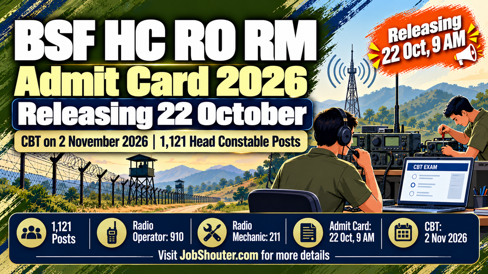 BSF HC RO RM Admit Card 2026 - Releases 22 Oct - CBT 2 Nov