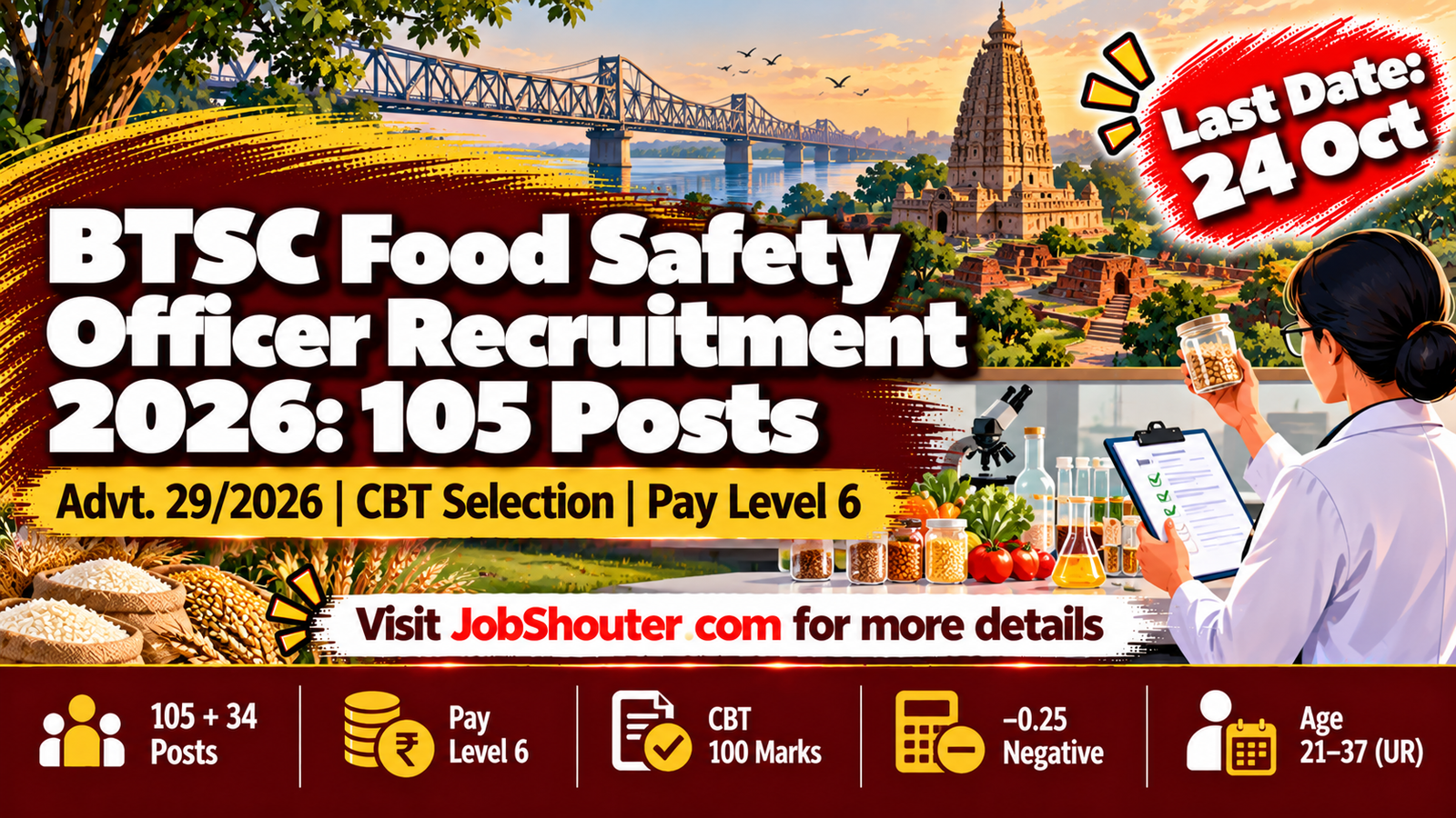BTSC Food Safety Officer Recruitment 2026 - 105 Posts - Apply by 24 Oct
