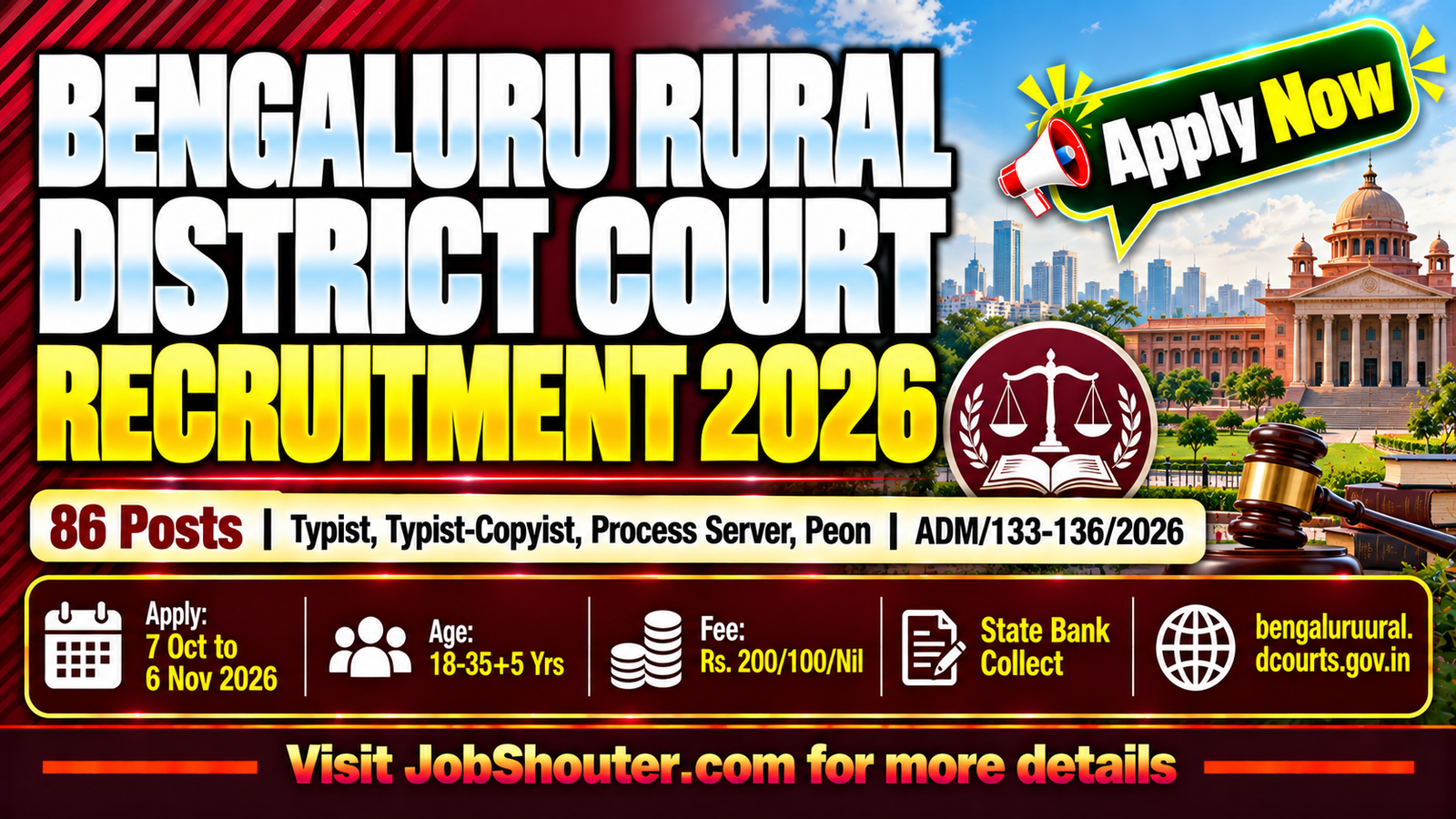 Bengaluru Rural District Court Recruitment 2026 - 86 Posts - Apply by 6 Nov