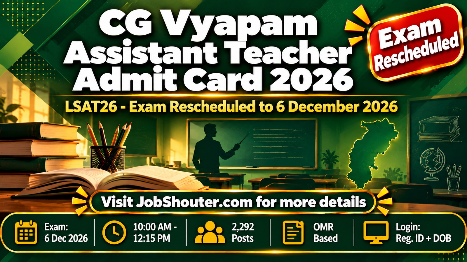 CG Vyapam Assistant Teacher Admit Card 2026 - Exam on 6 Dec