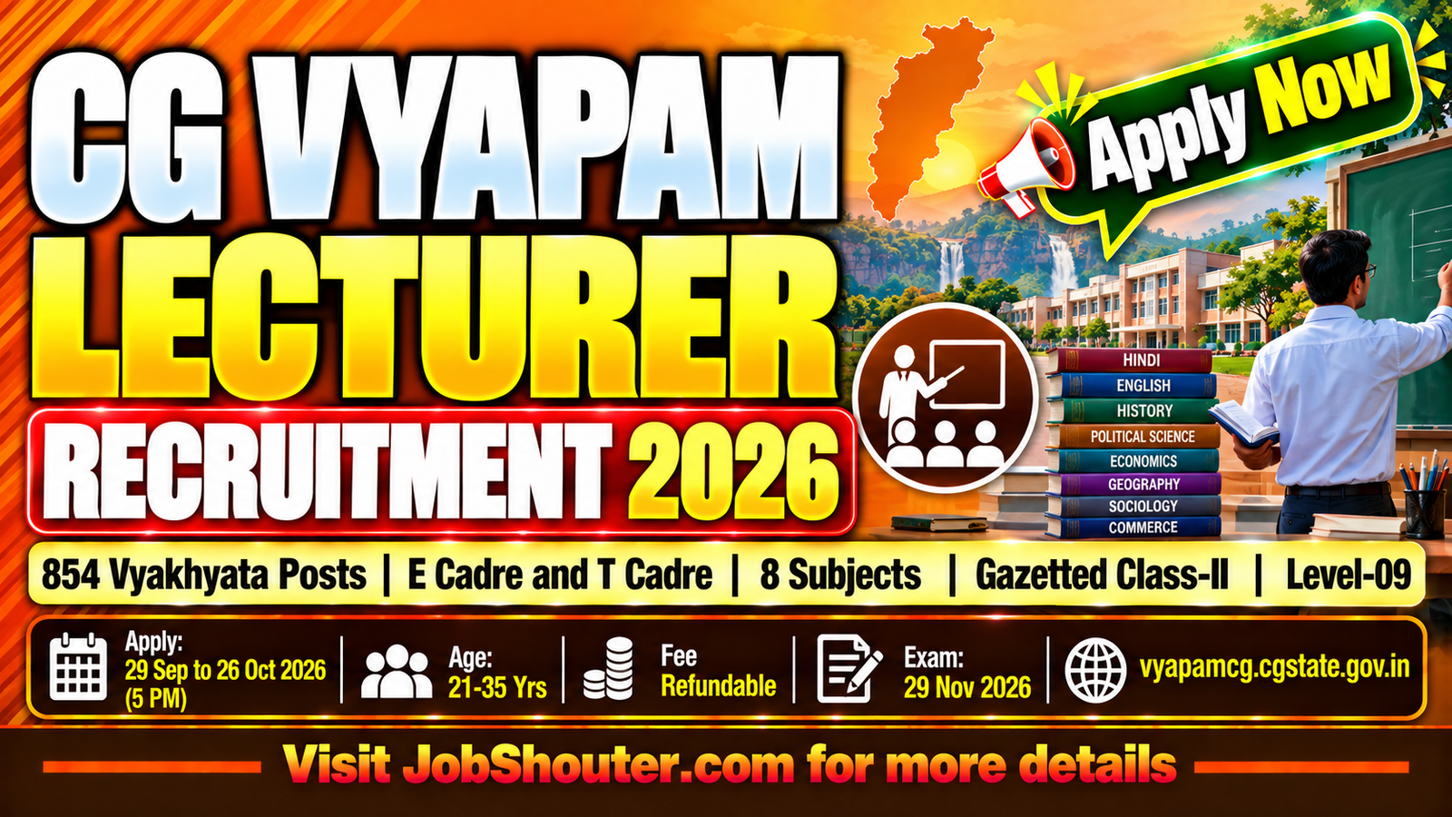 CG Vyapam Lecturer Recruitment 2026 - Apply for 854 Posts by 26 Oct