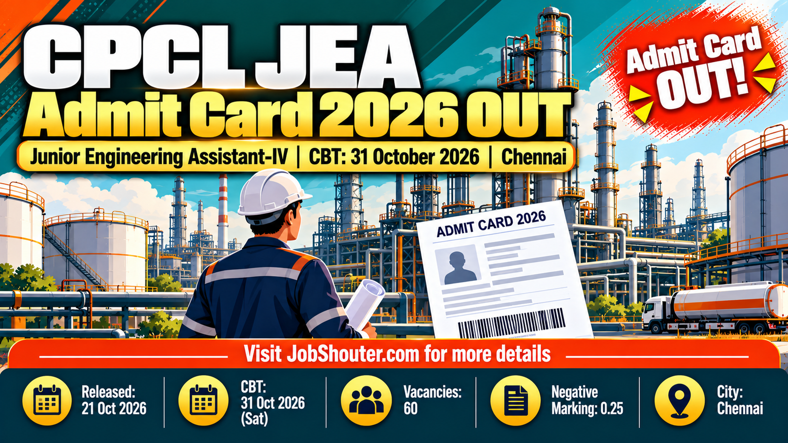 CPCL JEA Admit Card 2026 Out - CBT 31 Oct - 60 Posts