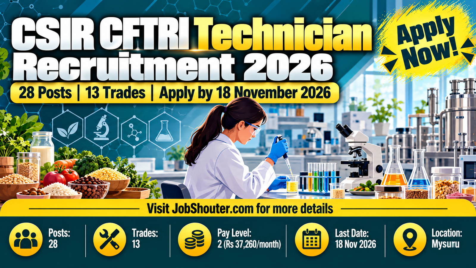 CSIR CFTRI Technician Recruitment 2026 - 28 Posts - Apply by 18 Nov