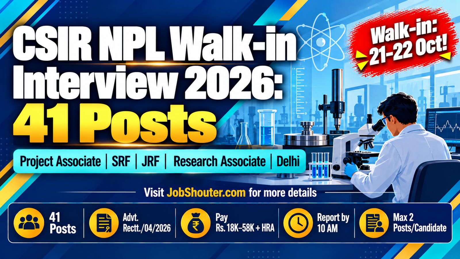 CSIR NPL Walk-in 2026 - 41 Research Posts - Report 21–22 Oct by 9 AM