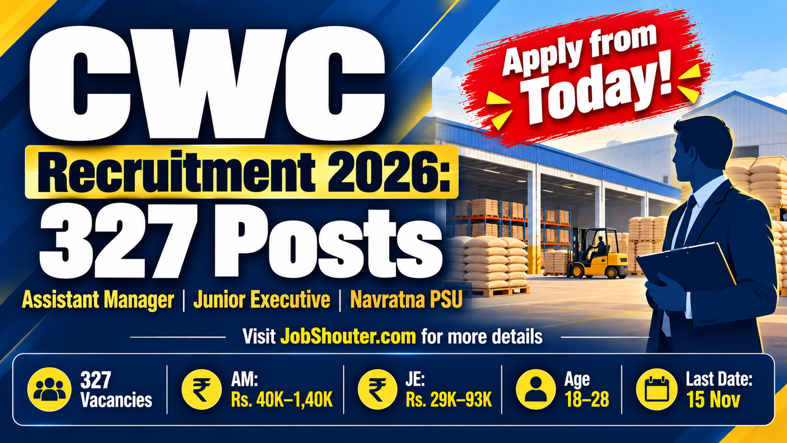 CWC Recruitment 2026 - 327 AM & JE Posts - Apply 17 Oct–15 Nov