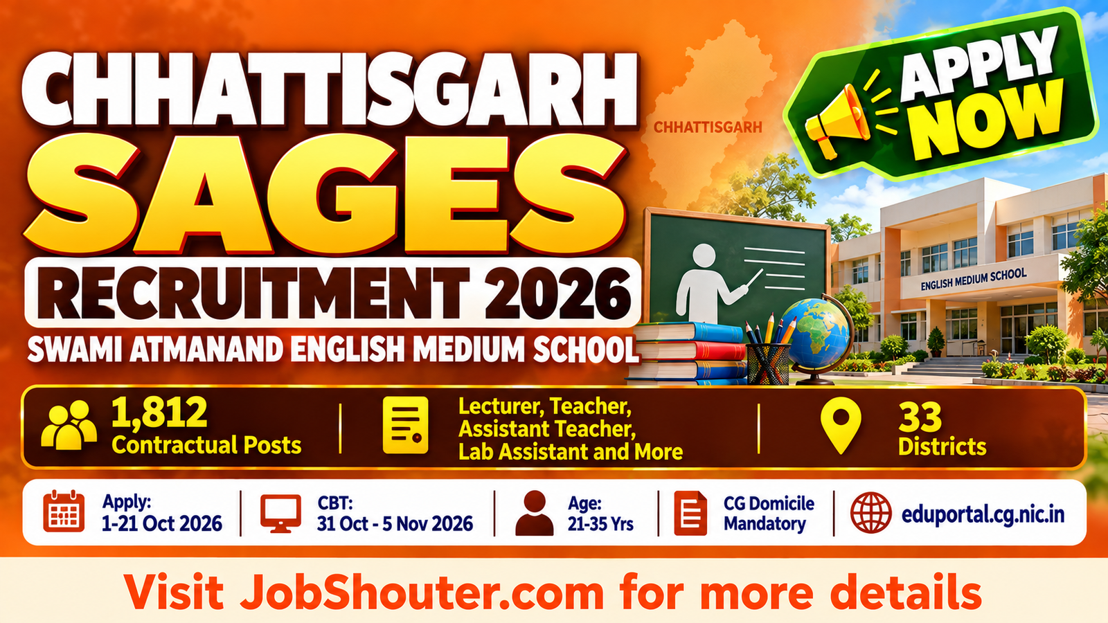 Chhattisgarh SAGES Recruitment 2026 - Apply for 1812 Posts by 21 Oct