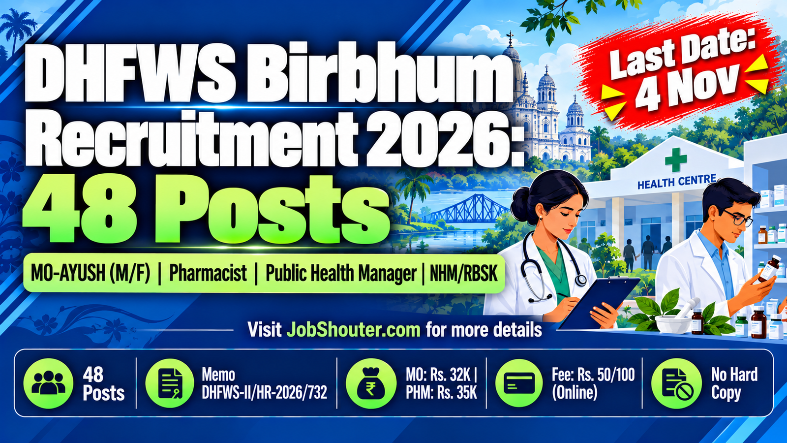 DHFWS Birbhum Recruitment 2026 - 48 AYUSH - Pharmacist and PHM Posts
