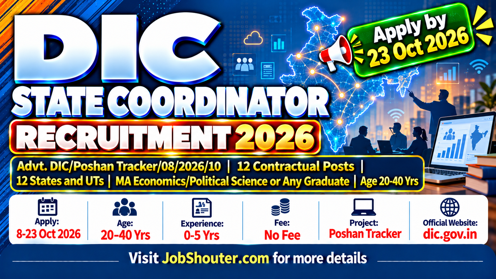DIC State Coordinator Recruitment 2026 - Apply Online for 12 Posts by 23 Oct