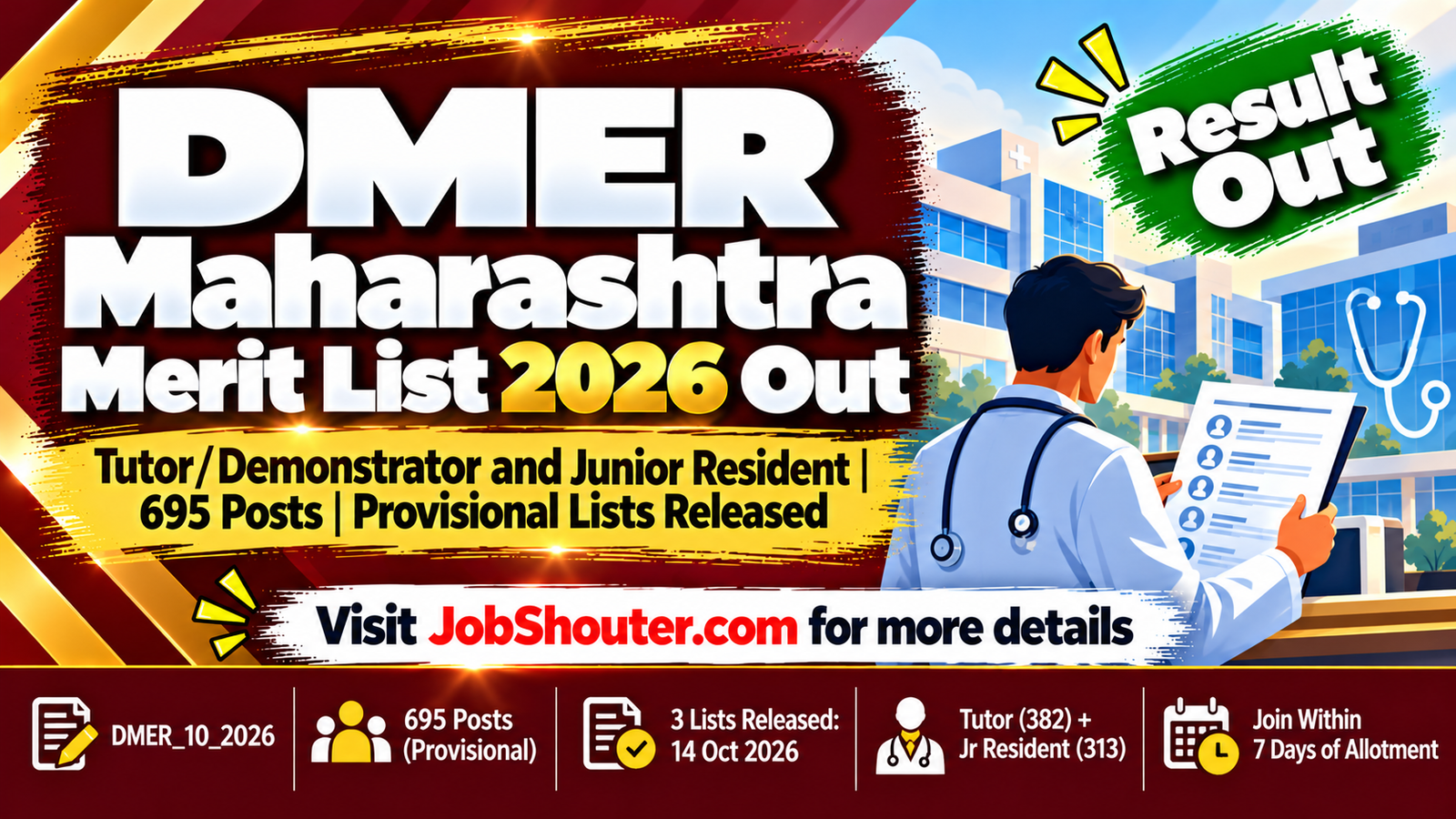 DMER Maharashtra Merit List 2026 - Tutor and Junior Resident Out