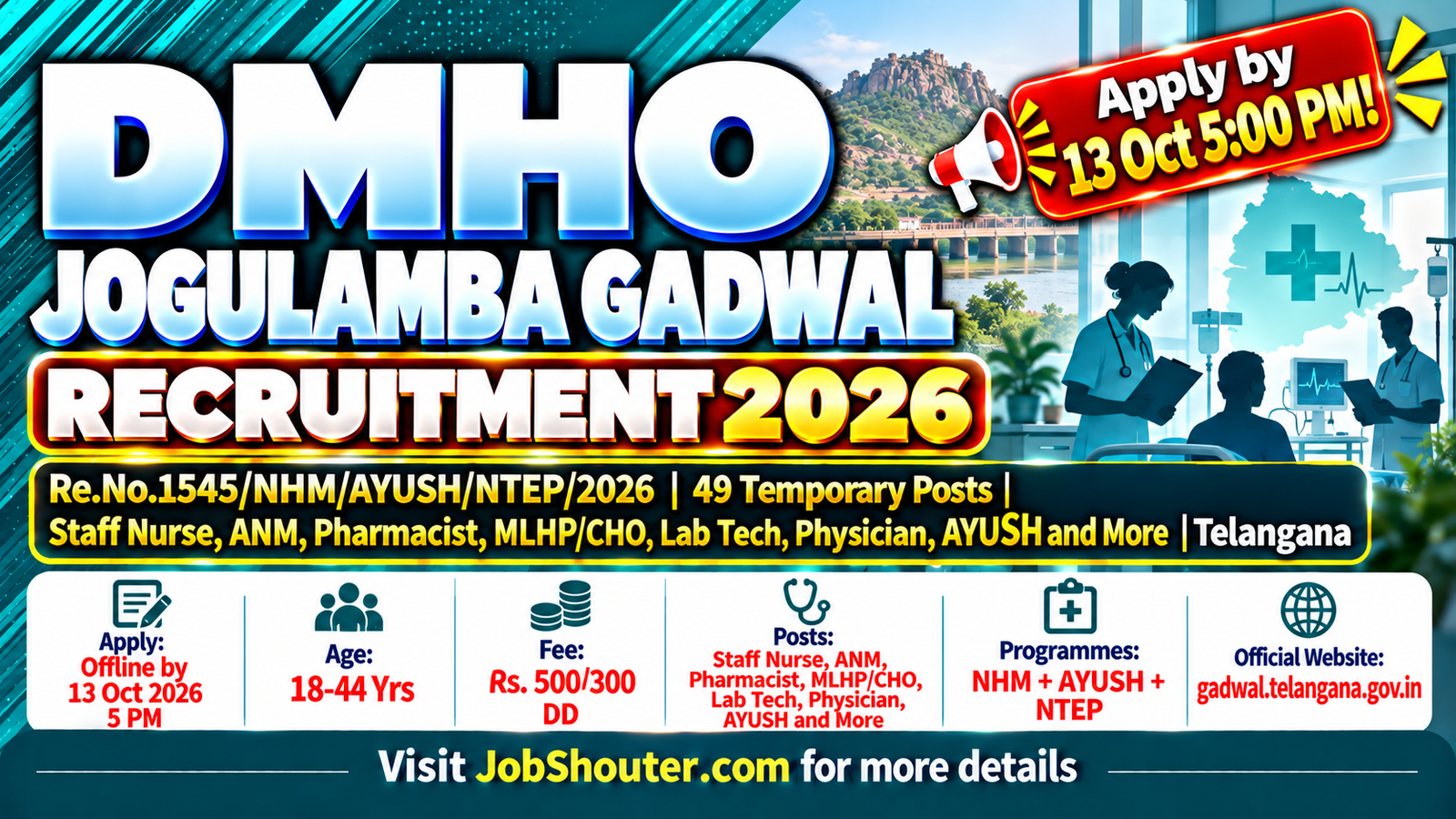 DMHO Jogulamba Gadwal Recruitment 2026 - Apply Offline for 49 NHM AYUSH NTEP Posts by 13 Oct