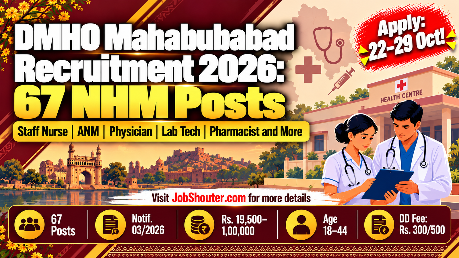 DMHO Mahabubabad Recruitment 2026 - 67 NHM Posts - Apply 22–29 October