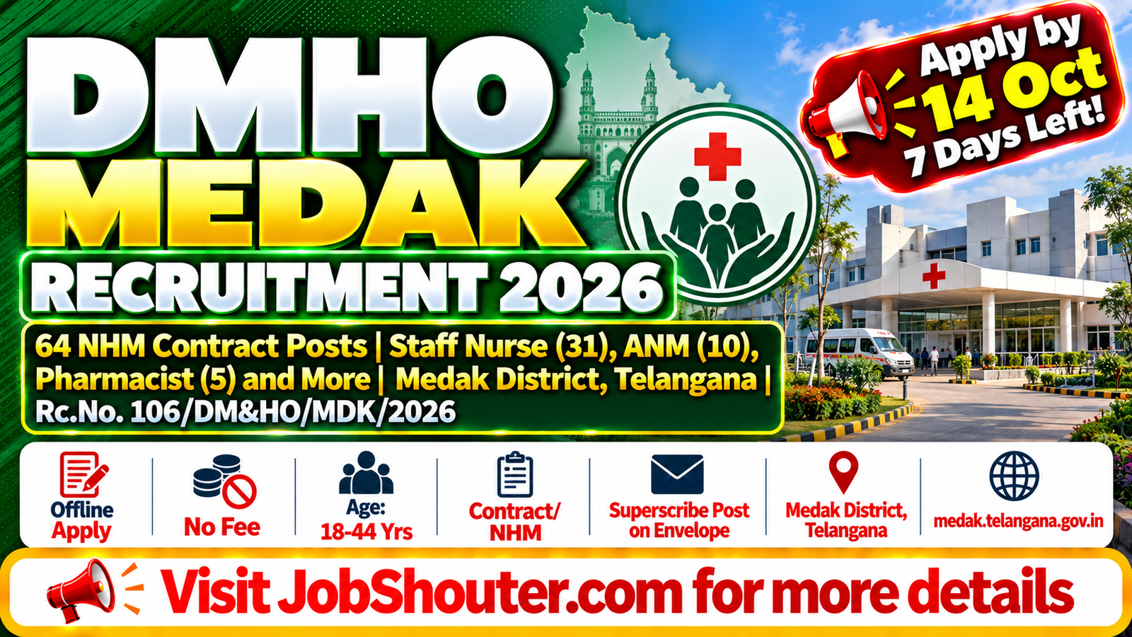 DMHO Medak Recruitment 2026 - Apply Offline for 64 NHM Posts by 14 Oct