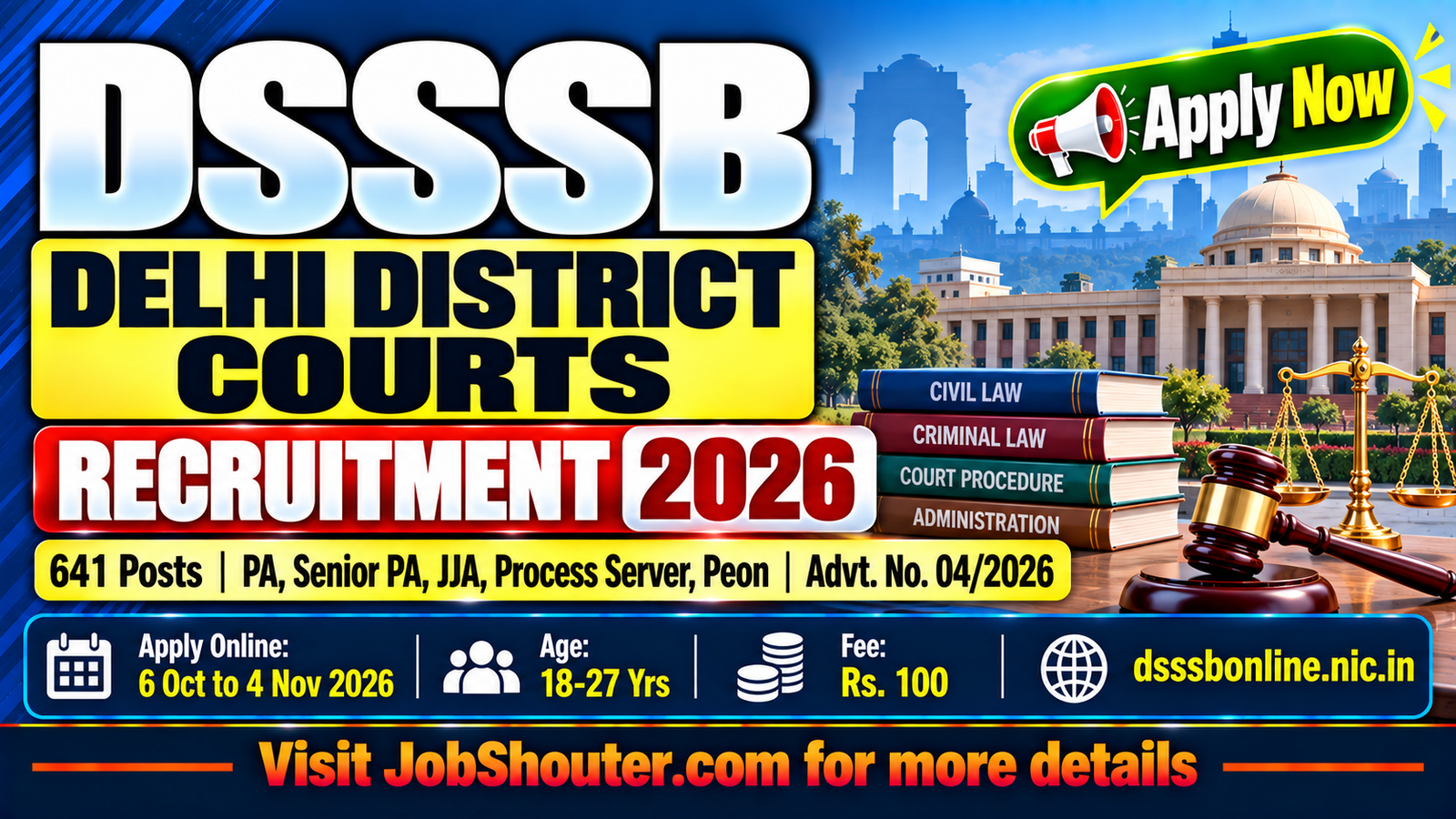 DSSSB Delhi District Courts Recruitment 2026 - Apply for 641 Posts