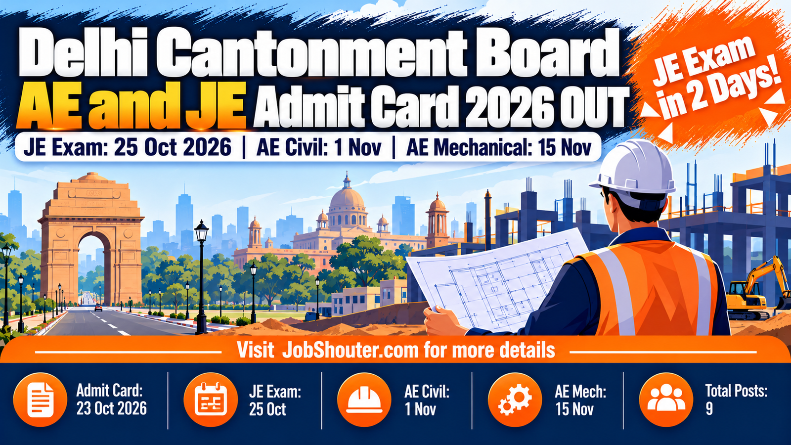 Delhi Cantonment Board AE JE Admit Card 2026 - JE Exam 25 Oct