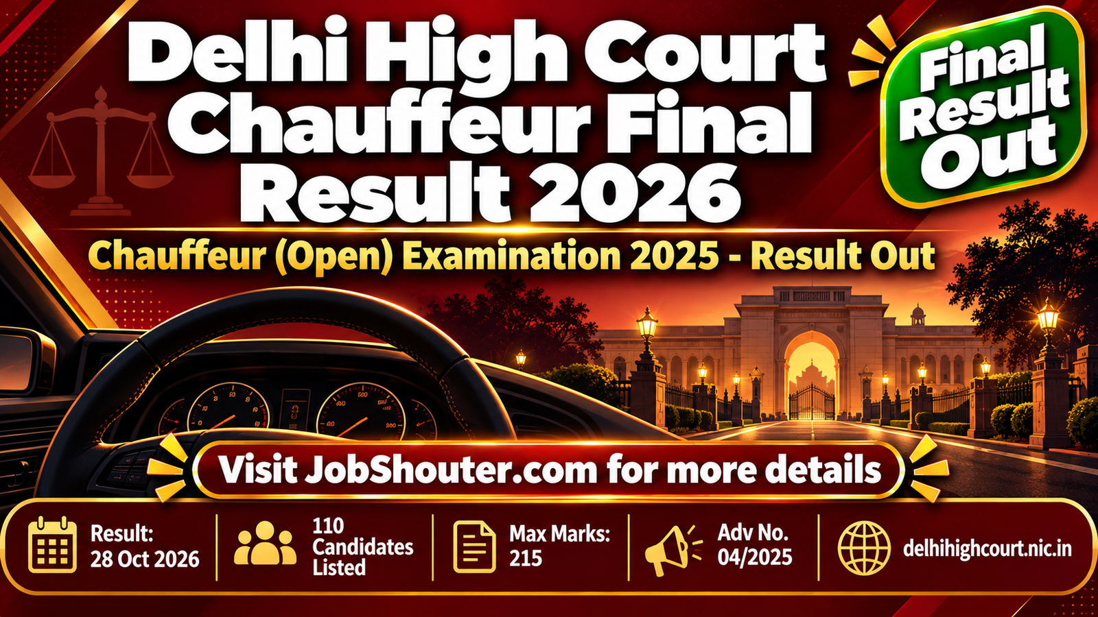 Delhi High Court Chauffeur Final Result 2026 - Download PDF