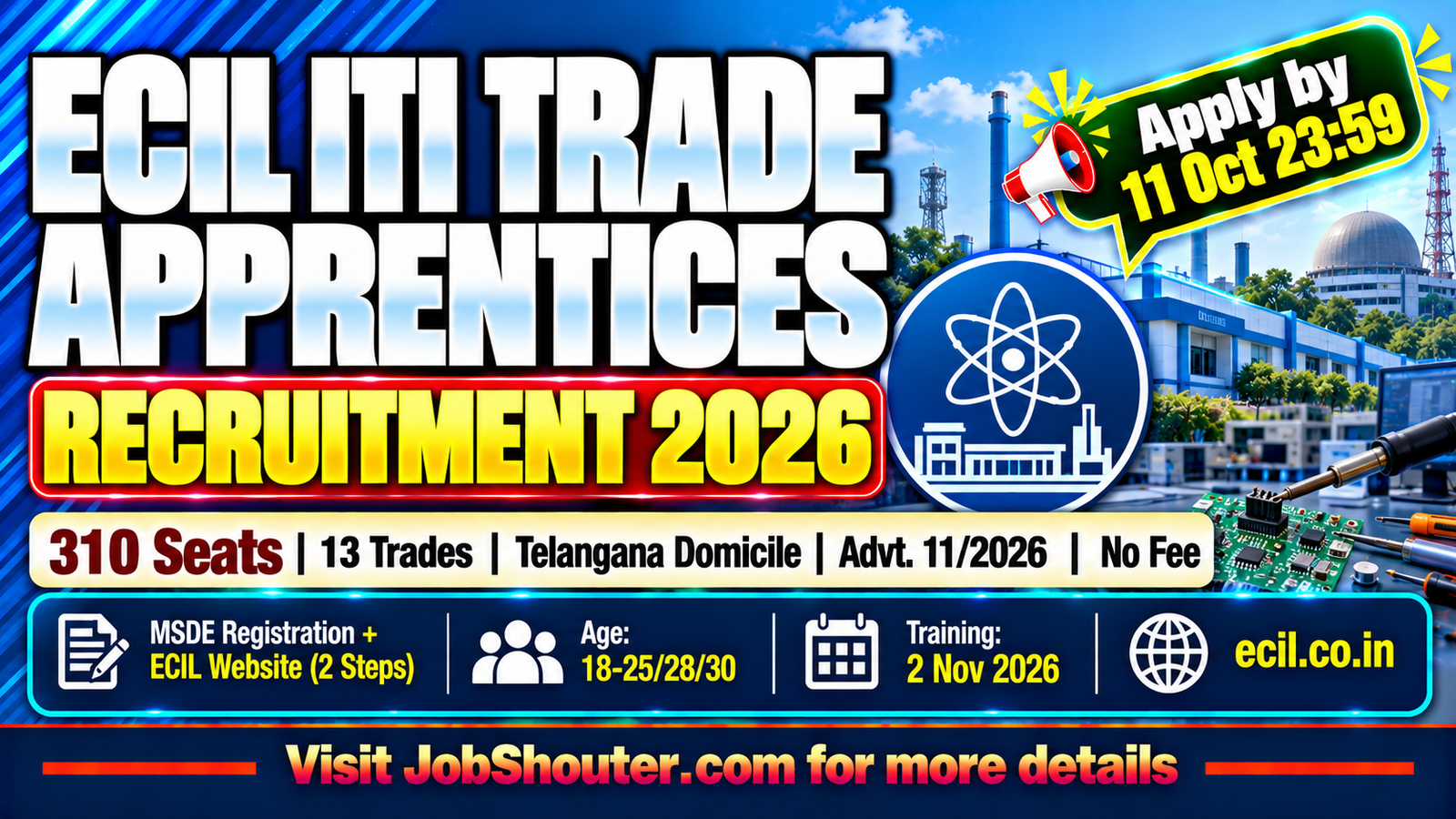 ECIL ITI Trade Apprentices Recruitment 2026 - Apply for 310 Posts by 11 Oct