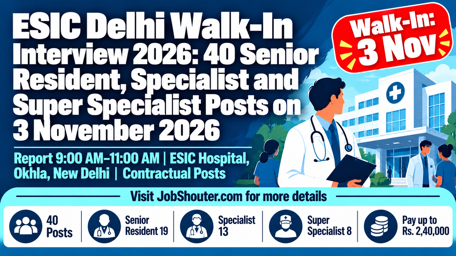 ESIC Delhi Walk-In 2026 - 40 Medical Posts on 3 November