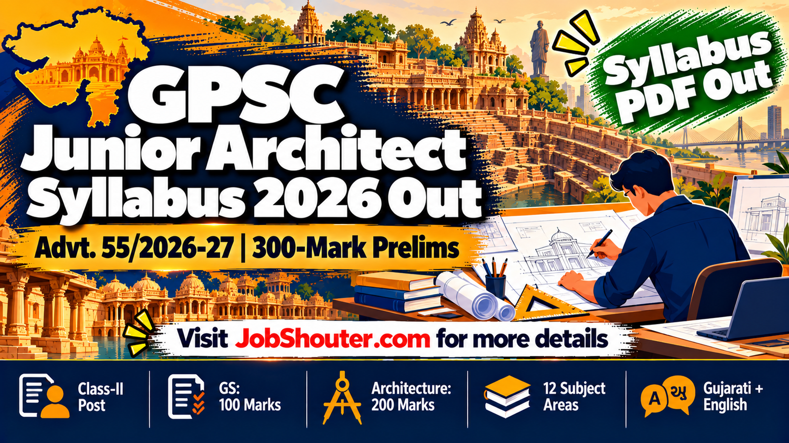 GPSC Junior Architect Syllabus 2026 Out - 300-Mark Prelims Pattern