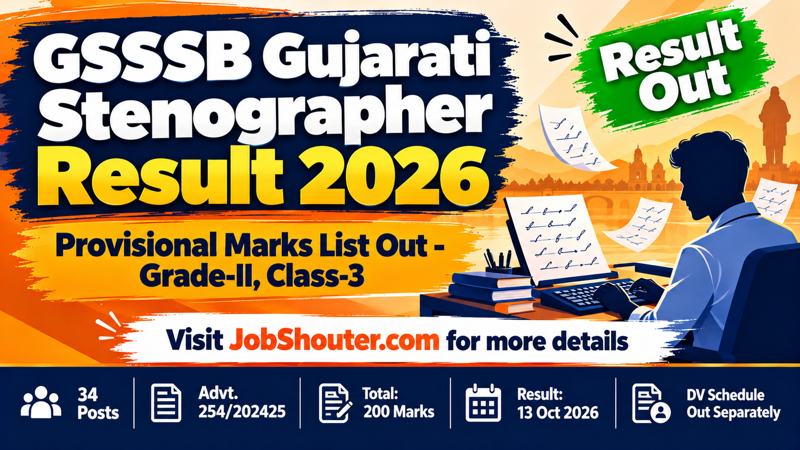 GSSSB Gujarati Stenographer Result 2026 - Marks List Out