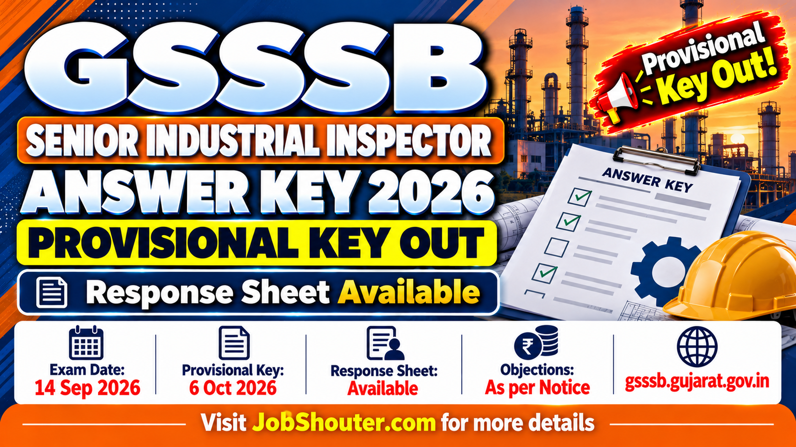 GSSSB Senior Industrial Inspector Answer Key 2026 Out