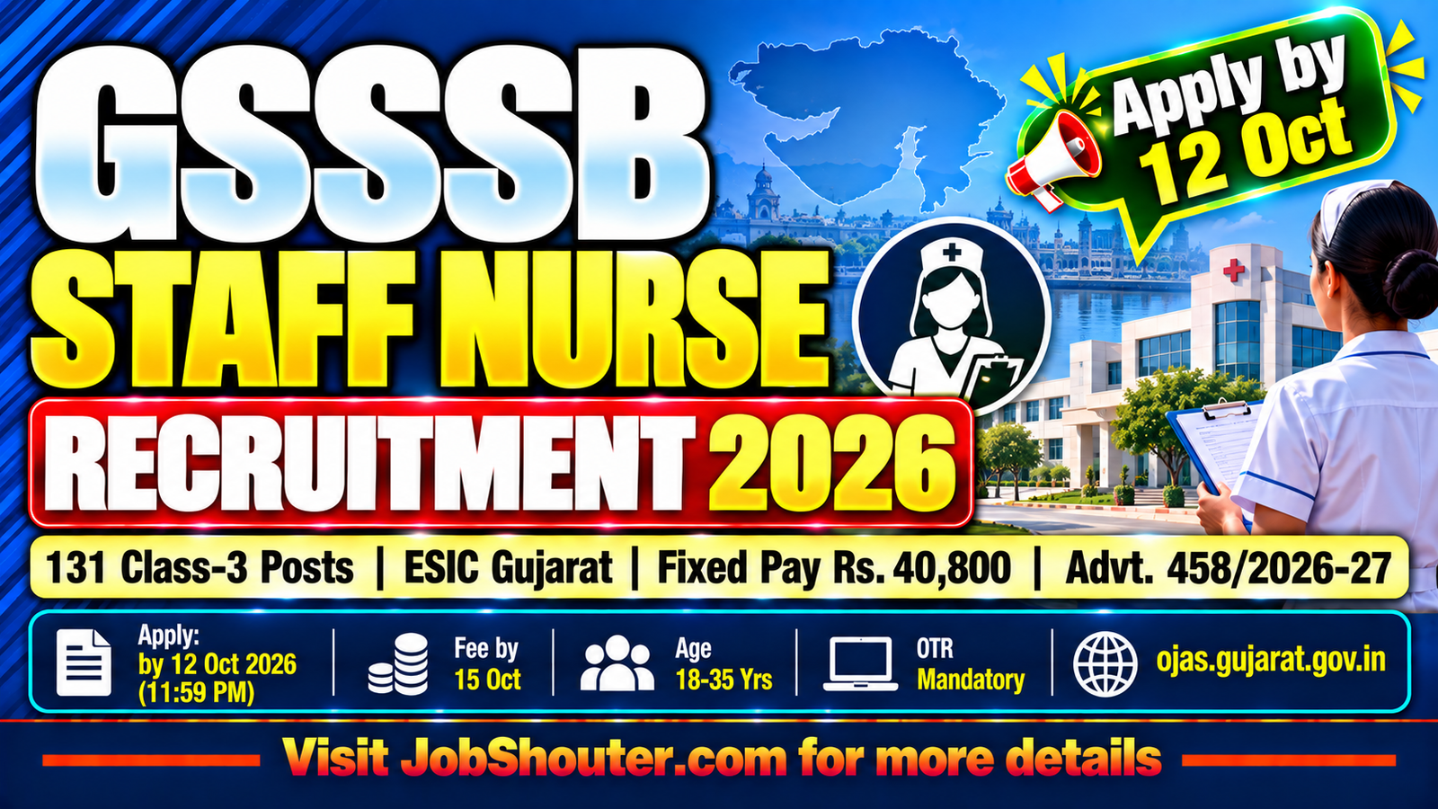 GSSSB Staff Nurse Recruitment 2026 - Apply for 131 Posts by 12 Oct