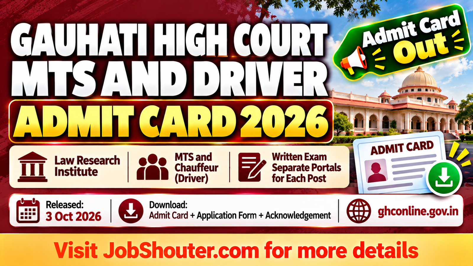 Gauhati High Court MTS and Driver Admit Card 2026 - Download Hall Ticket