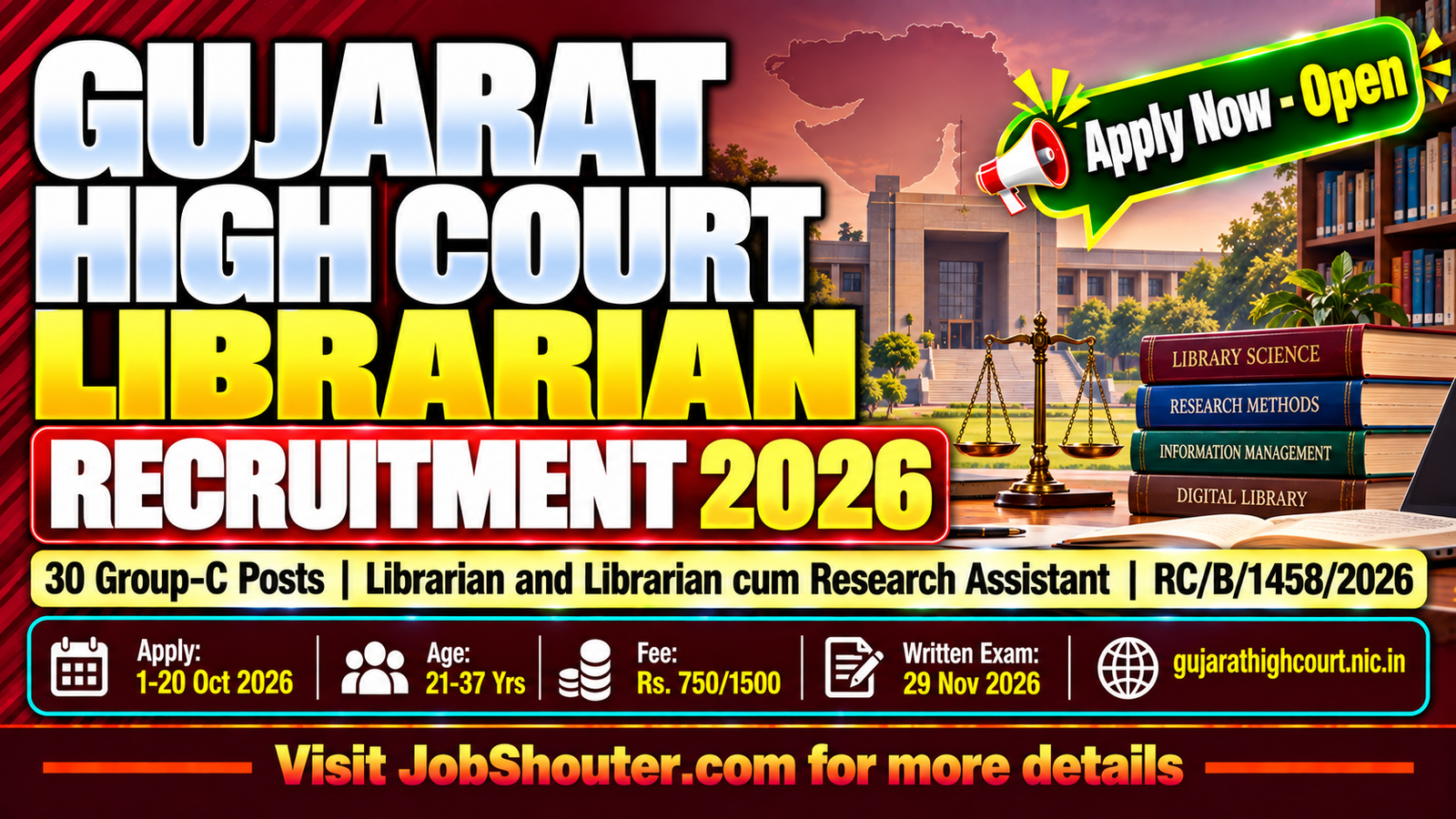 Gujarat High Court Librarian Recruitment 2026 - Apply for 30 Posts