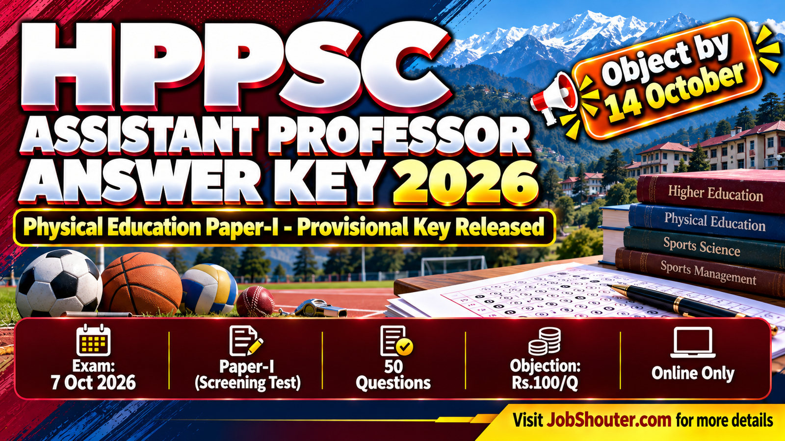 Himachal Pradesh Public Service Commission HPPSC Assistant Professor College Cadre Physical Education Paper I Screening Test provisional answer key Notice No 15-12 2026-PSC released 9 October 2026 on hppsc hp gov in exam held 7 October 2026 50 questions objections open 10 to 14 October 2026 Rs 100 per question