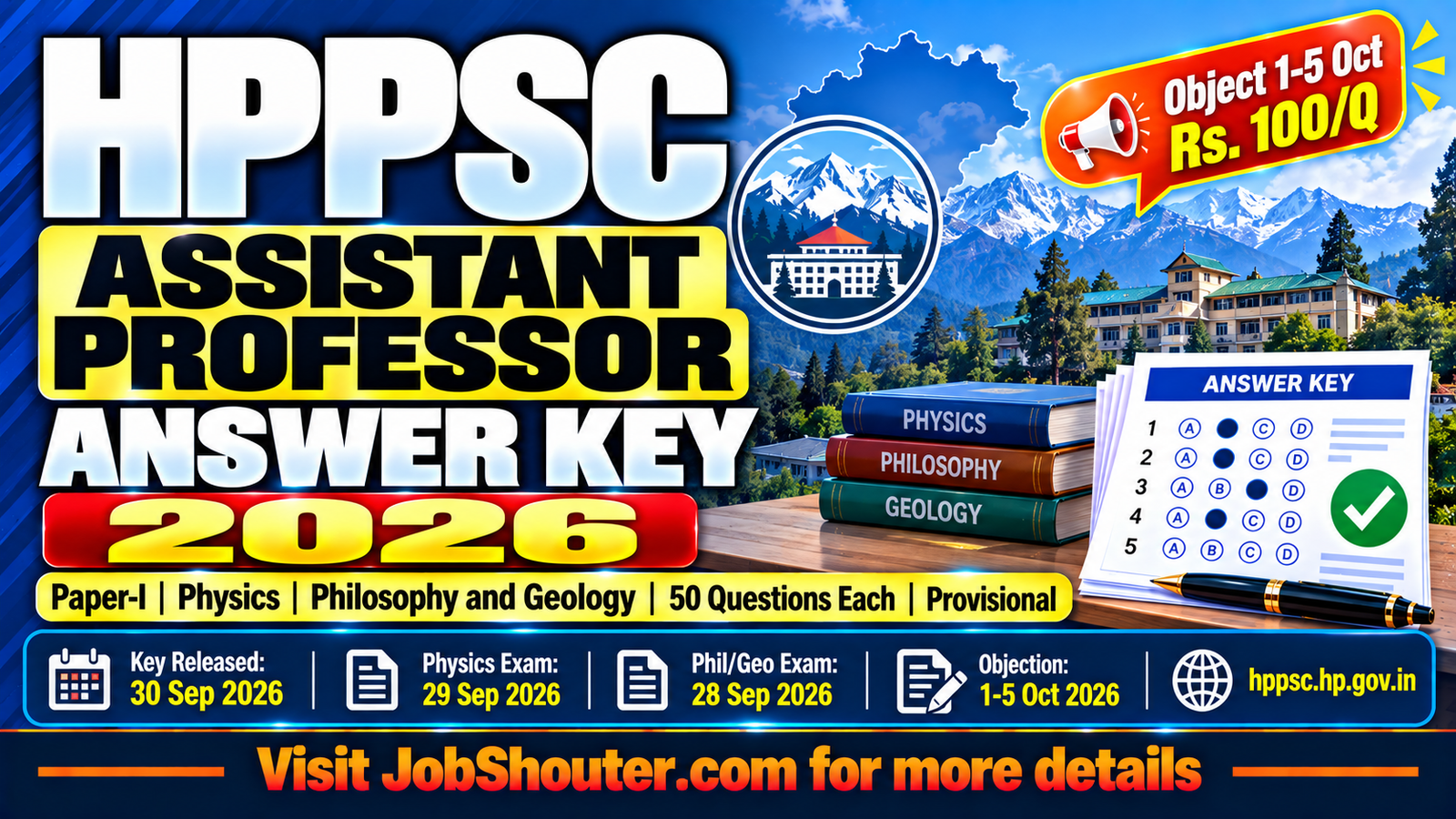 HPPSC Assistant Professor Answer Key 2026 - Physics - Philosophy - Geology