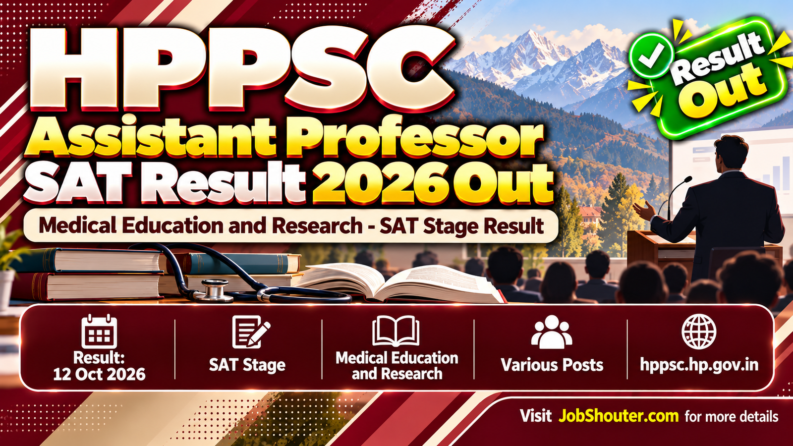 HPPSC Assistant Professor SAT Result 2026 released on 12 October 2026 by Himachal Pradesh Public Service Commission for Descriptive Subject Aptitude Test for various Assistant Professor posts in Department of Medical Education and Research check at hppsc hp gov in