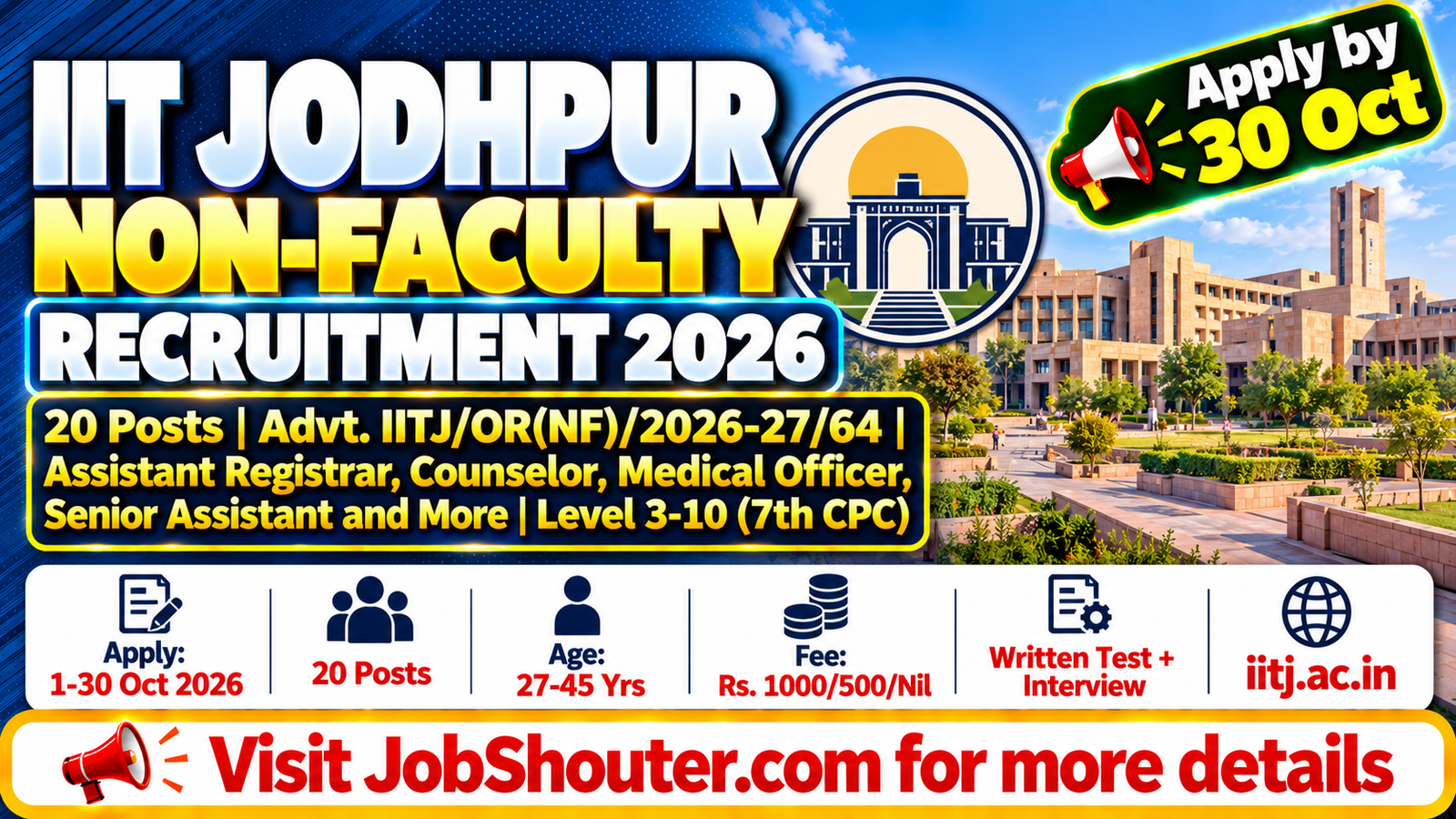 IIT Jodhpur Non-Faculty Recruitment 2026 - Apply for 20 Posts by 30 Oct
