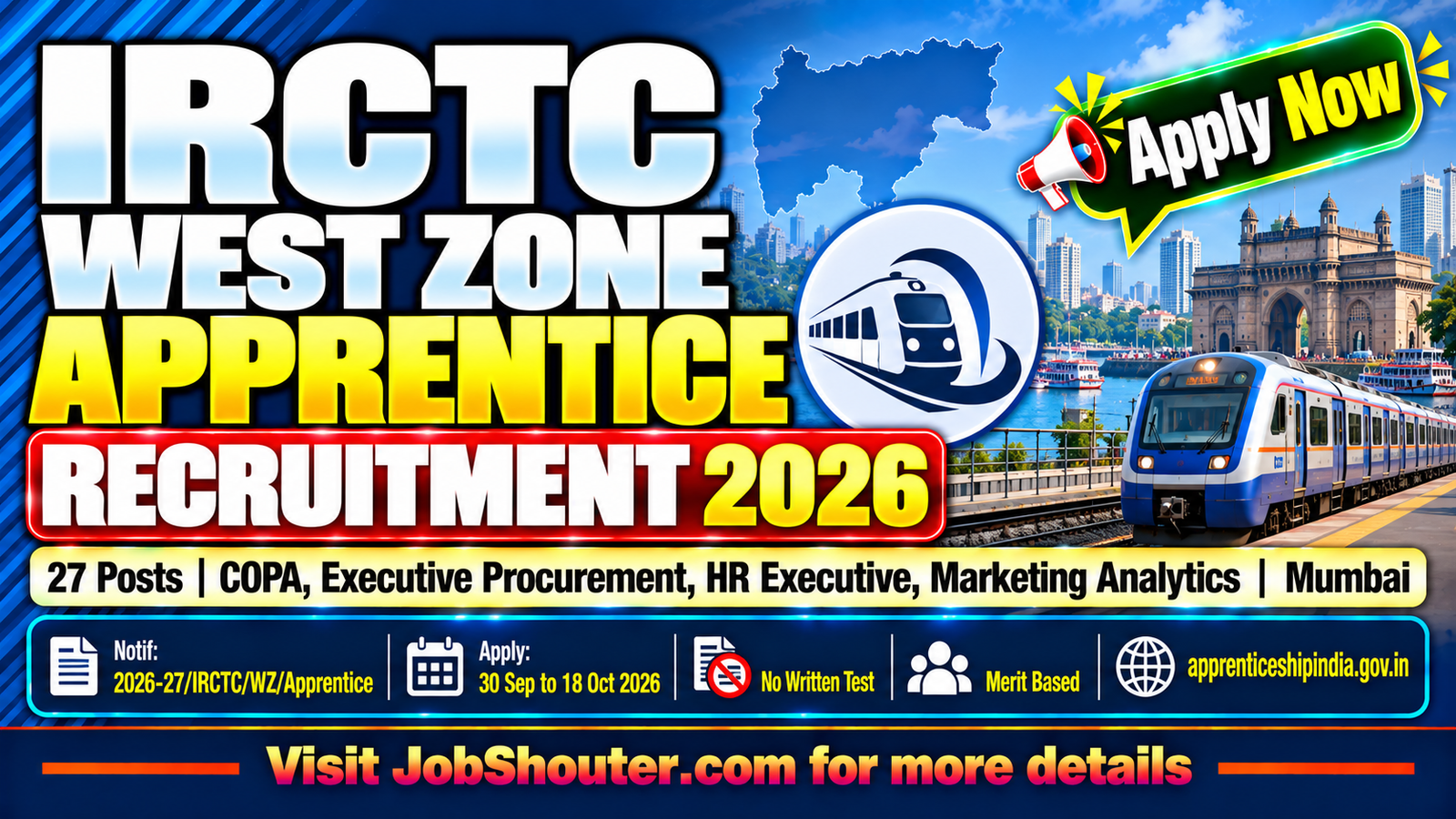 IRCTC West Zone Apprentice Recruitment 2026 - Apply for 27 Posts
