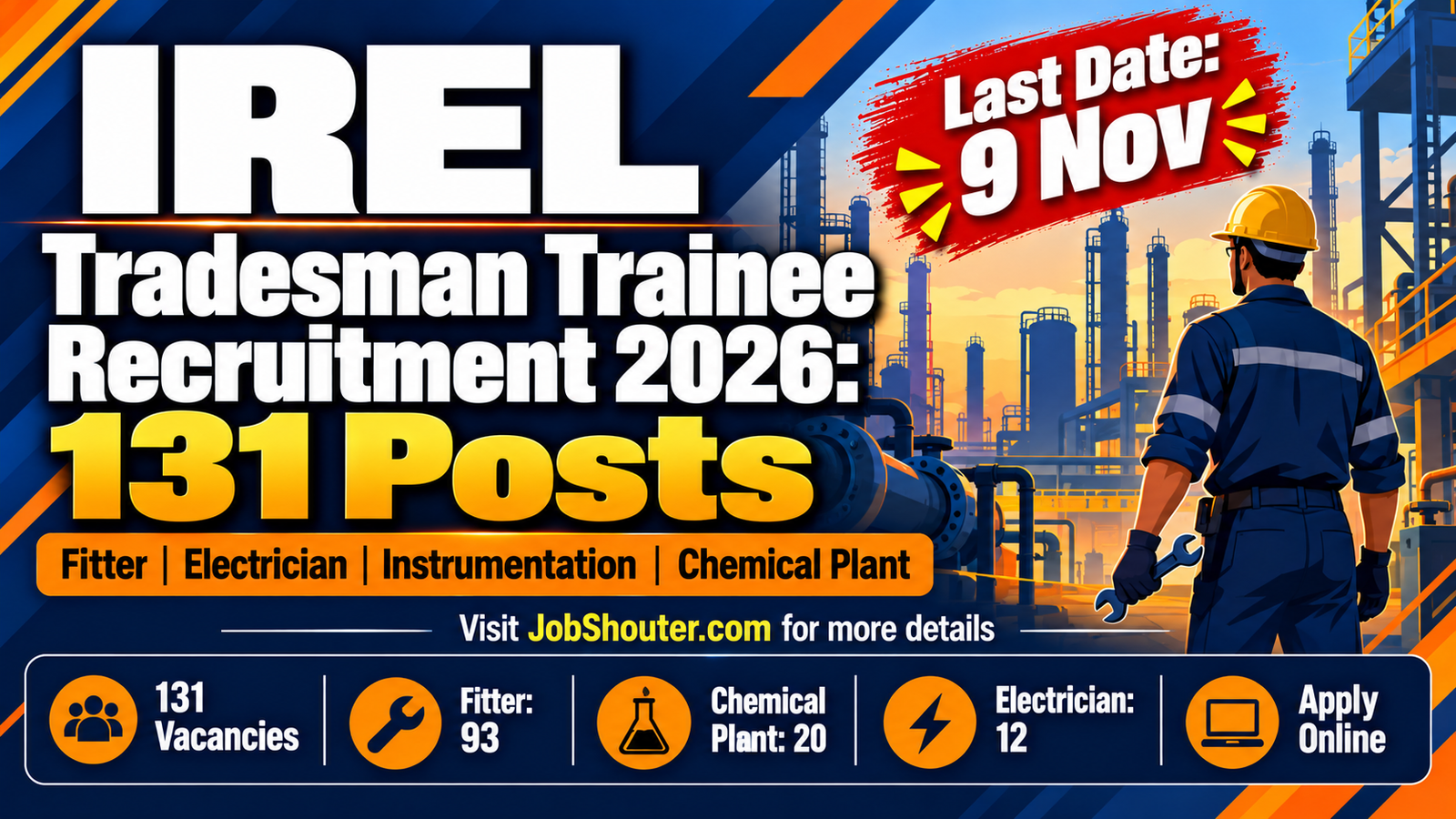 IREL Tradesman Trainee Recruitment 2026 - 131 Posts - Apply by 9 Nov