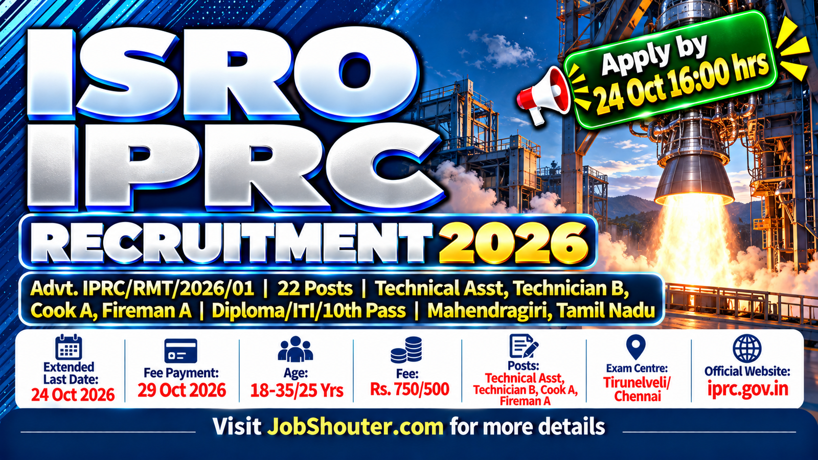 ISRO IPRC Recruitment 2026 (IPRCRMT202601) - Apply for 22 Posts by 24 Oct
