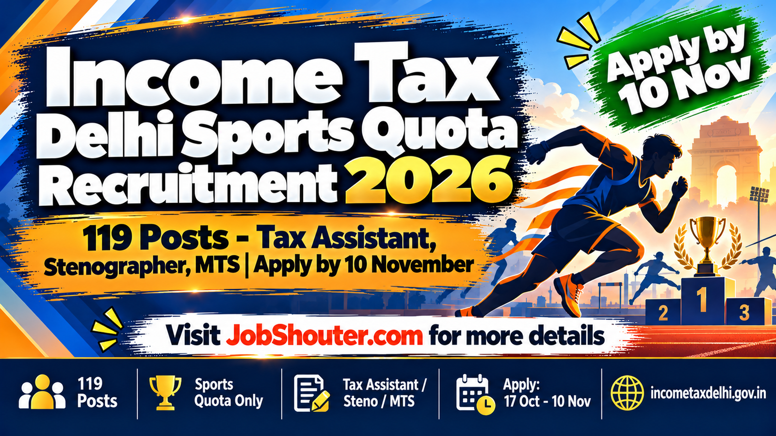 Income Tax Delhi Sports Quota 2026 - 119 Posts - Apply by 10 Nov