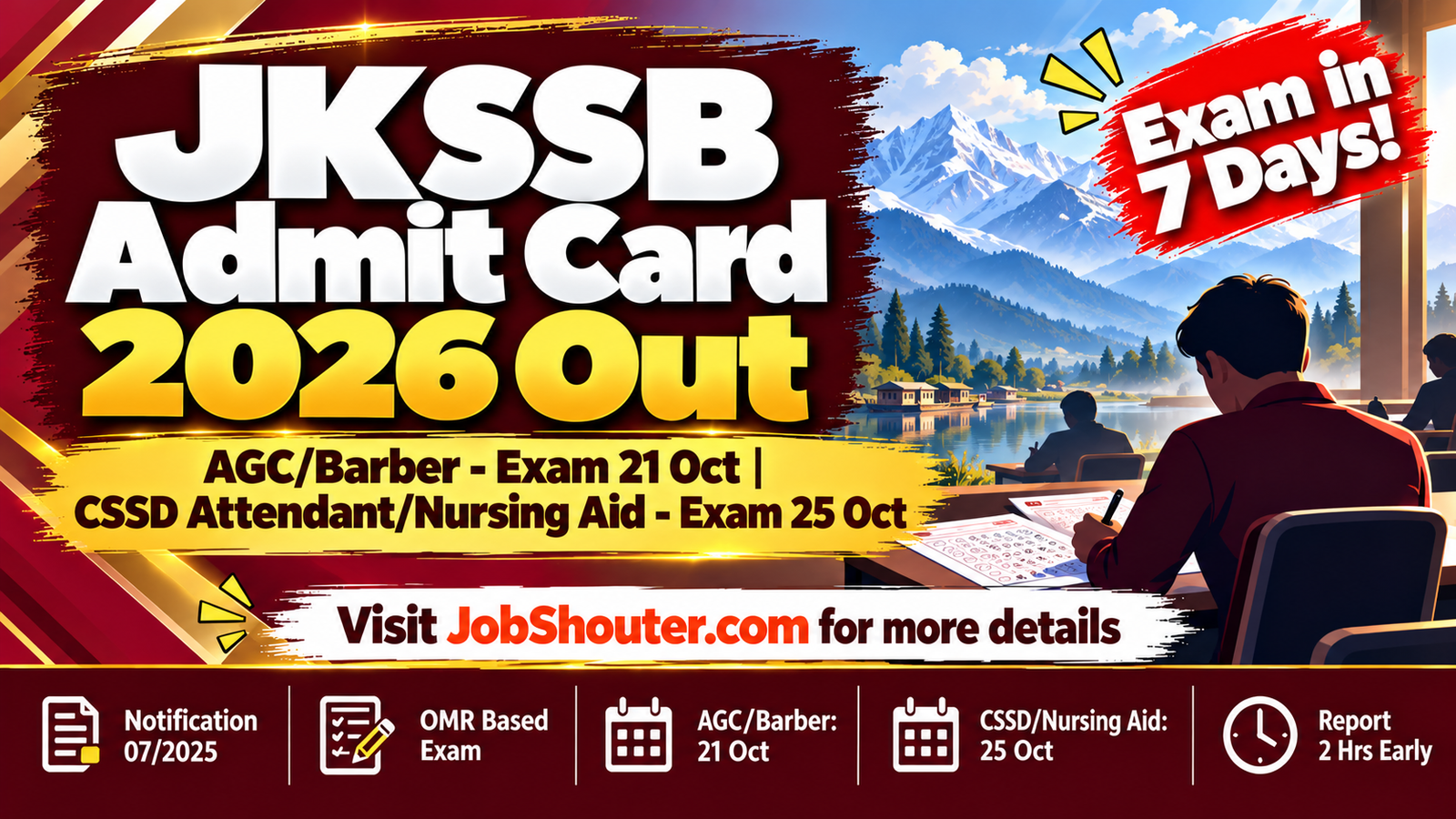 JKSSB Admit Card 2026 - AGC Exam 21 Oct - CSSD Exam 25 Oct