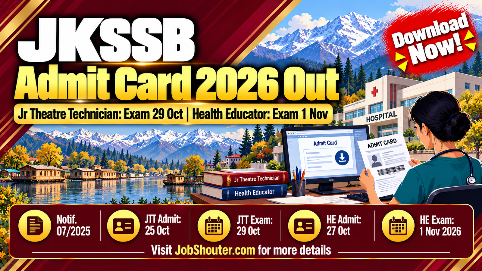 JKSSB Admit Card 2026 - JTT Exam 29 Oct - Health Educator 1 Nov