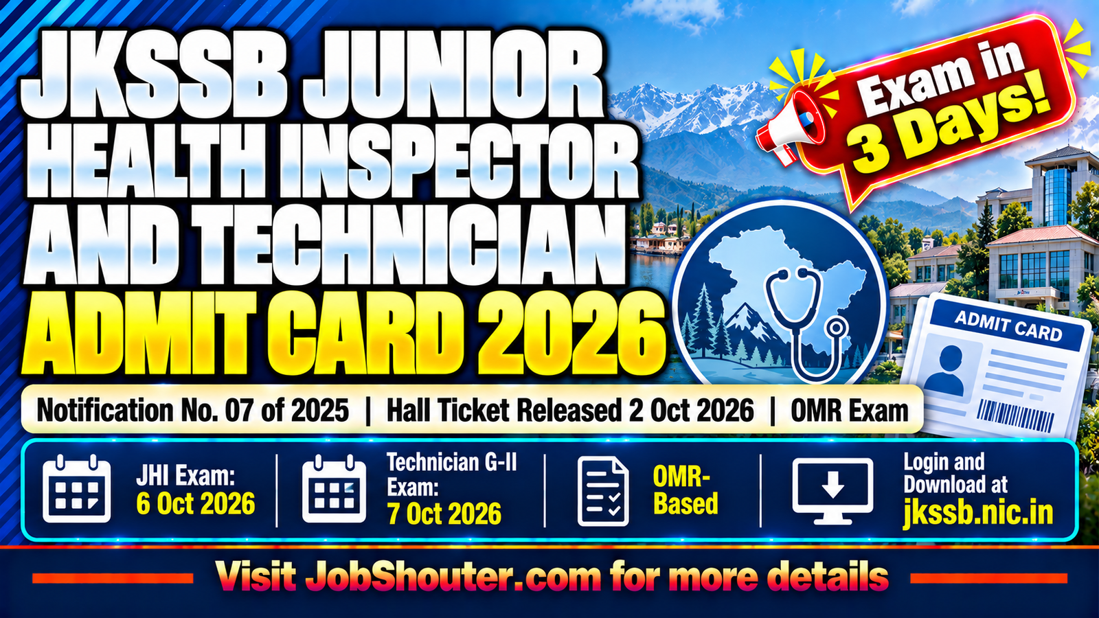 JKSSB Junior Health Inspector and Technician Admit Card 2026 - Download Now
