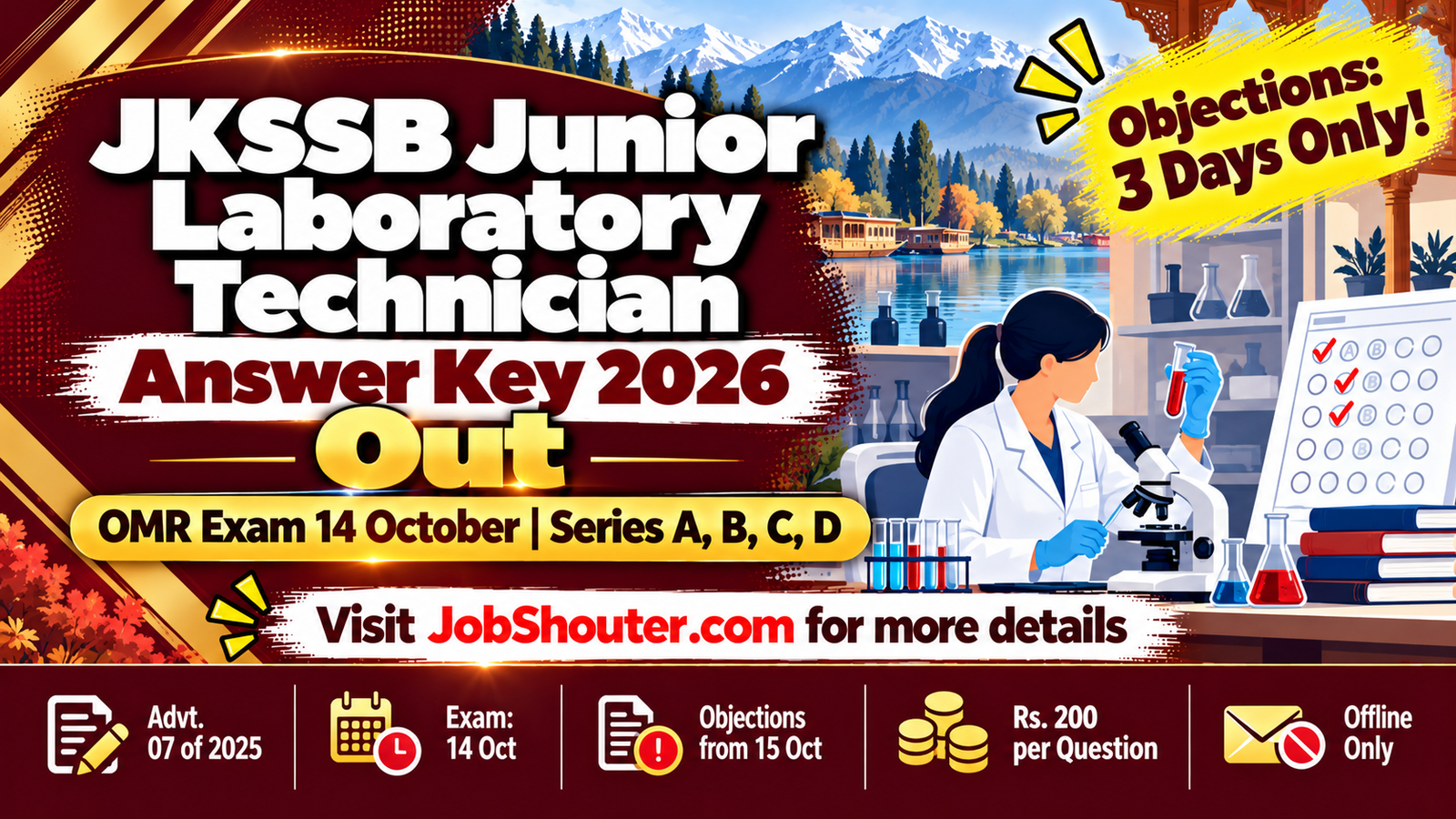 JKSSB Junior Lab Technician Answer Key 2026 - Objections from 15 Oct