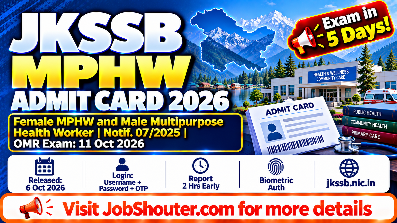 JKSSB MPHW Admit Card 2026 - Download Female MPHW Hall Ticket for 11 Oct Exam