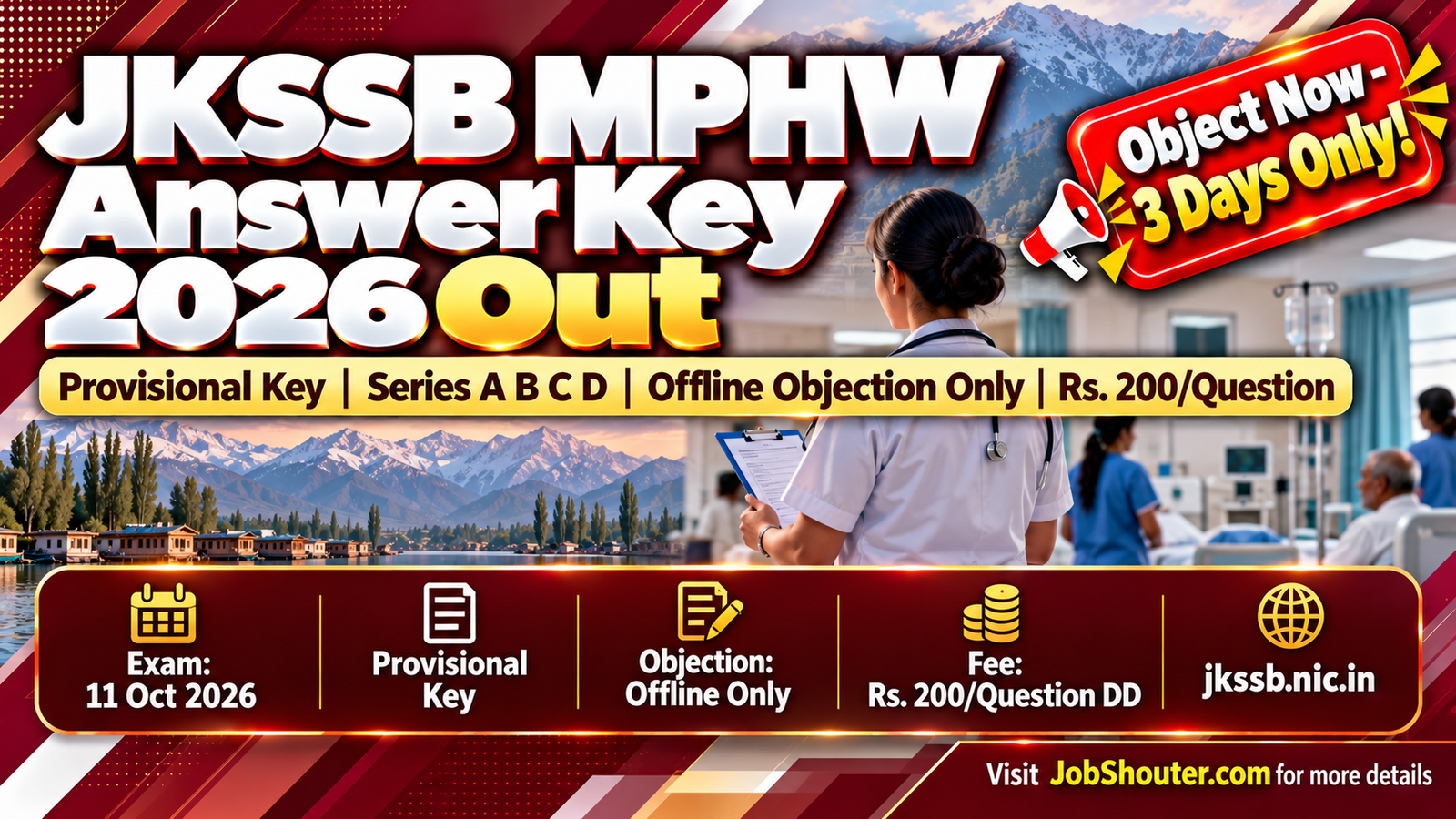 JKSSB MPHW Provisional Answer Key 2026 released for Female MPHW Male Multipurpose Health Worker OMR exam held 11 October 2026 offline objection only Rs 200 per question demand draft 3 working days from 12 October 2026 at jkssb nic in
